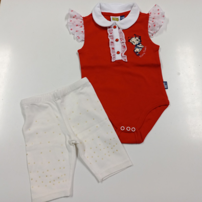 Completo Body Polo Rosso E Bianco Betty Boop+legging Bianco 3/6 Mesi  