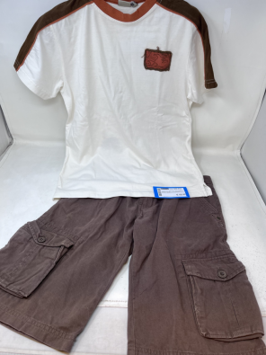 Completo Boy 10 A - 2 Pz Maglia Beige E Bermuda Marrone Jeans   