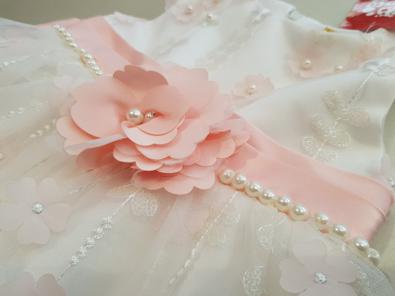 F3anni Abitino Cerimonia Bianco-Rosa Perline LolliTop  